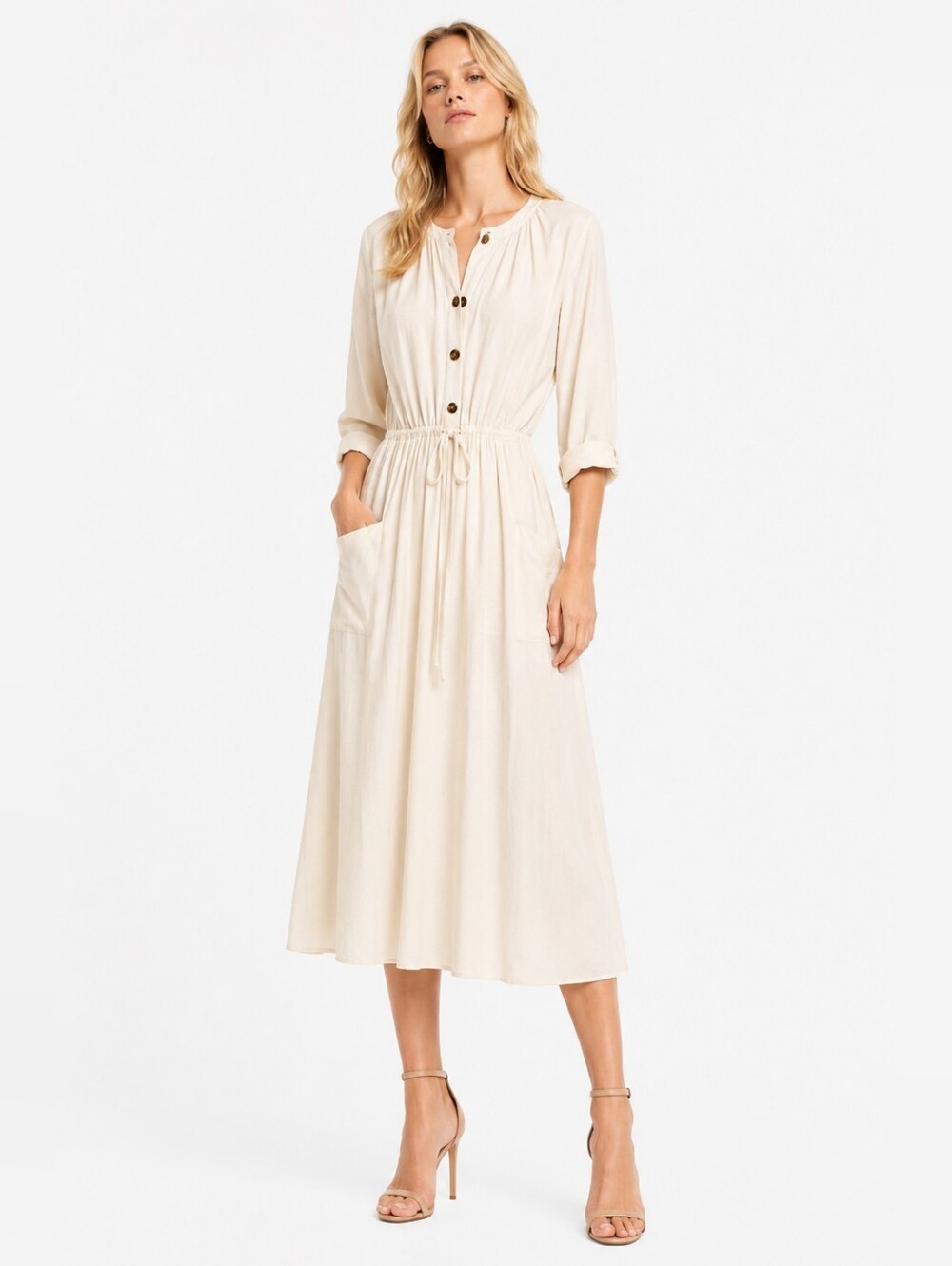 NWT Zara Size XS Midi Rustic Button Down Dress